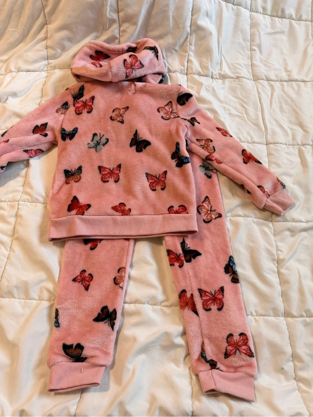 SHEIN Pink Plush Butterfly Hooded Jogger Set